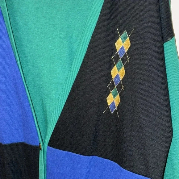 VTG Made in USA Country Collection WMN’s Sweater Cardigan Top XL Blue/Blk/Grn - Picture 4 of 17